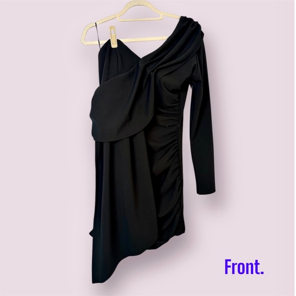 One Shoulder Mini Dress Ruched Bodycon Cocktail Party‎ Black Size Unknown - Picture 1 of 8